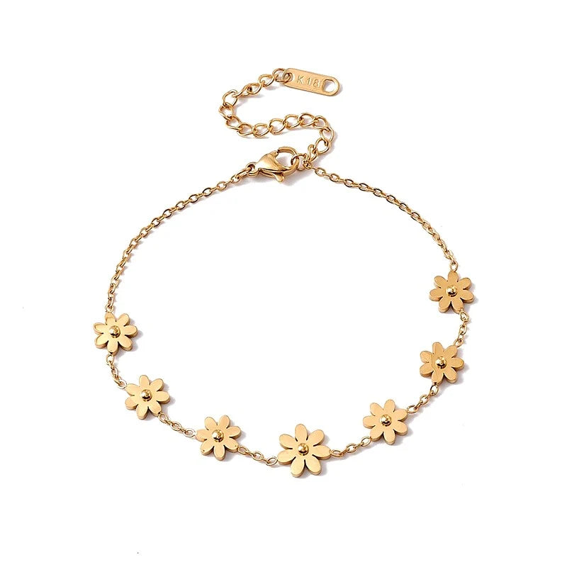 Bracelet acier inoxydable 7 fleurs or