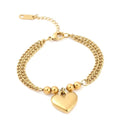 Bracelet en acier inoxydable double chaîne gourmette et breloque cœur
