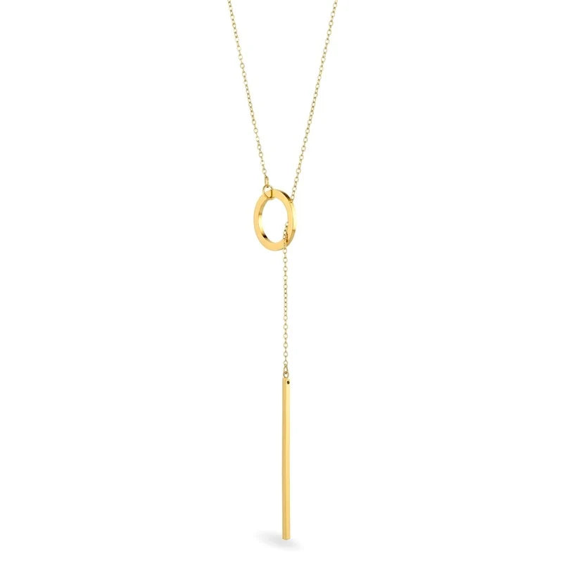 Collier acier inoxydable chaîne et pendentif cercle et bâton