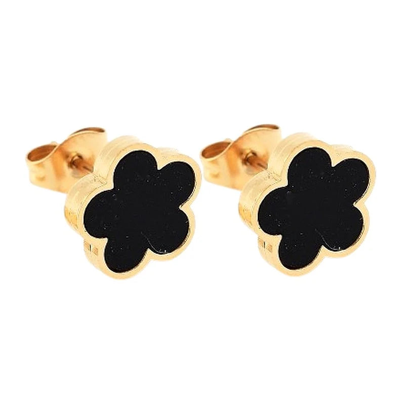 Boucles d'oreilles fleur noir et or