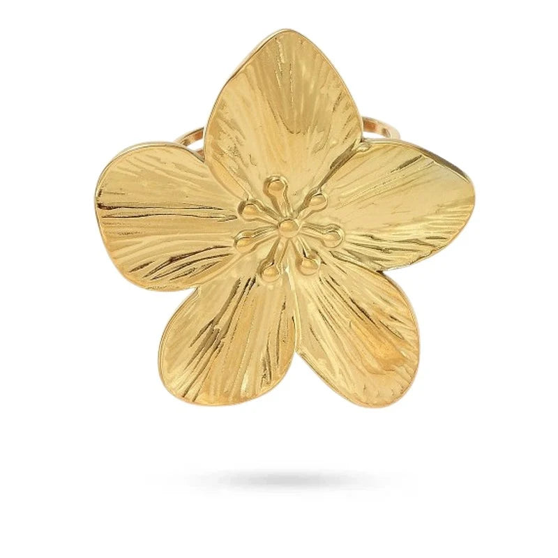 Bague acier inoxydable doré fleur