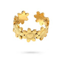 Bague acier inoxydable dorée lignée de fleurs